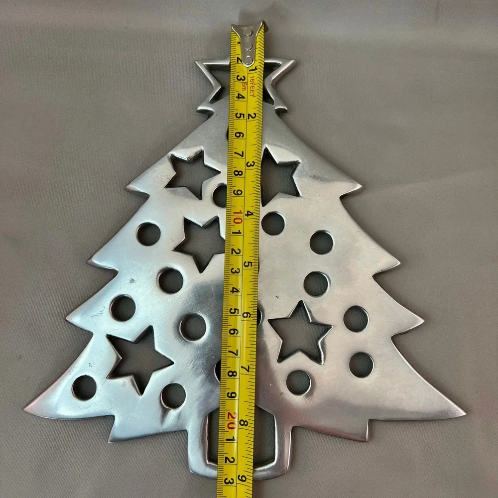 IHI Christmas Tree Trivet Silver Aluminum Holiday Kitchen Hot Plate Excellent